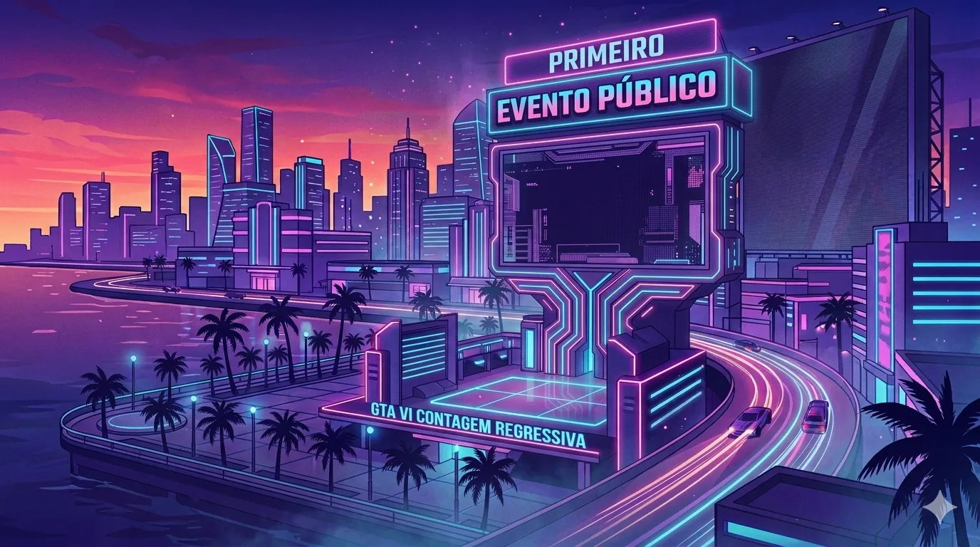 Arte promocional do lançamento do GTA 6 (Grand Theft Auto VI)
